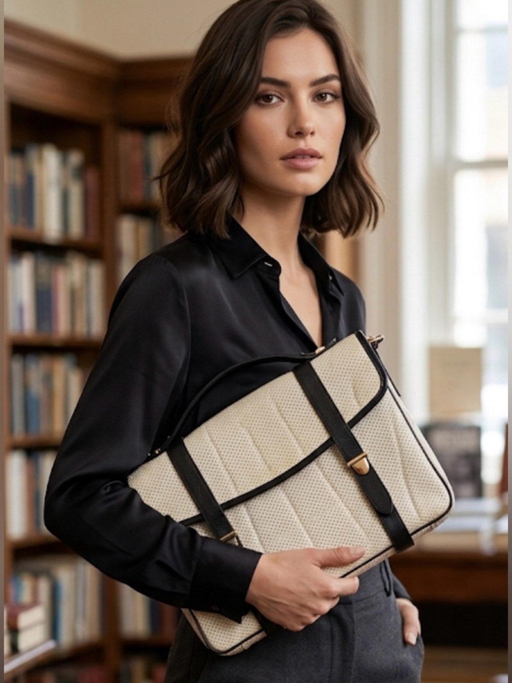 Vintage Emporio Armani Cream and Black  Portfolio Bag